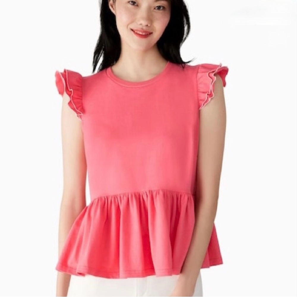 kate spade Pink Ruffle Sleeve Peplum Tee